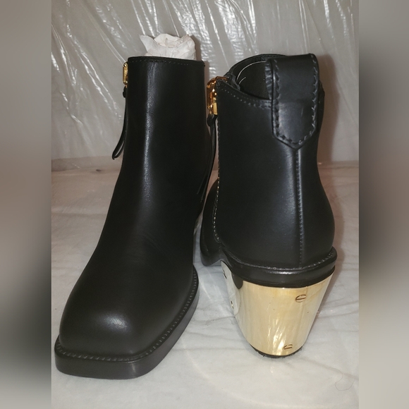Guiseppe Zanotti Black leather biker moto western ankle boots gold plate heel 11 - Picture 16 of 16
